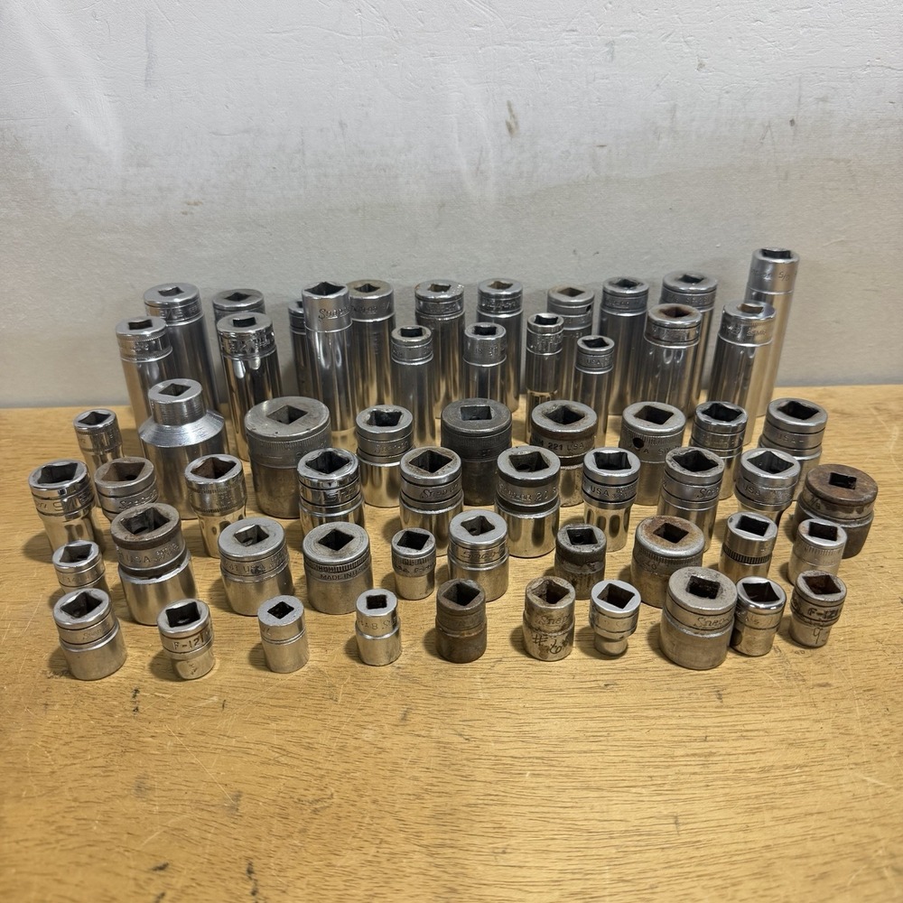Snap On Socket Lot 12 Point 58 Pieces SAE 1/4 3/8 1/2 Drive USA Made Tools